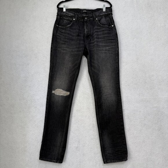 HUDSON Jeans Mens 32 Black Wash Blake Slim Straight Distressed Button Fly Denim - Picture 1 of 14